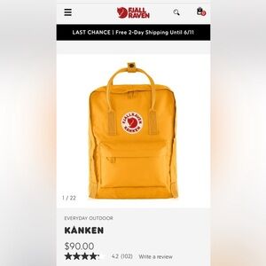 Fjallraven Kånken Yellow Backpack, New with Tags